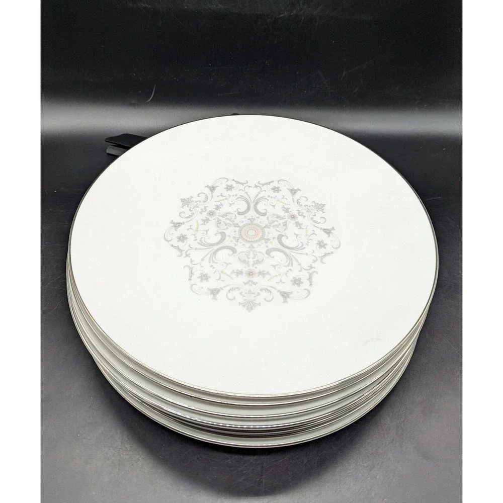Vintage Royal Worcester England Bridal Lace Set/8 Dinner Plates Mid Century